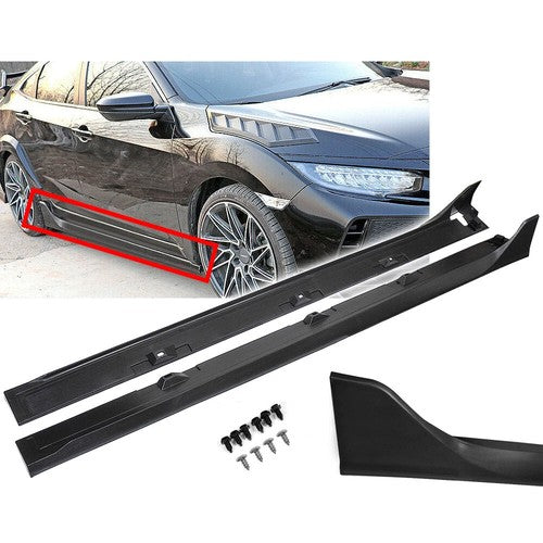 DURAFORCE Side Skirt Extension for 16-2020 Honda Civic 4dr Sedan LX EX Si Blk Type R Style