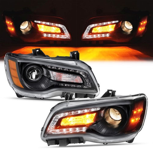 For 2011 2023 Chrysler 300 Black LED DRL Projector Headlights with Bulbs Left Right
