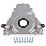 DURAFORCE Timing Cover with 10AN Twin Turbo Oil Drain Fittings for LS Gen IV GM LS 6.2L