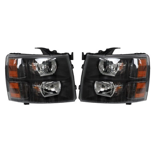 DURAFORCE Headlights Headlamps Black Housing Pair For 07-14 Chevy Silverado 1500-3500 New