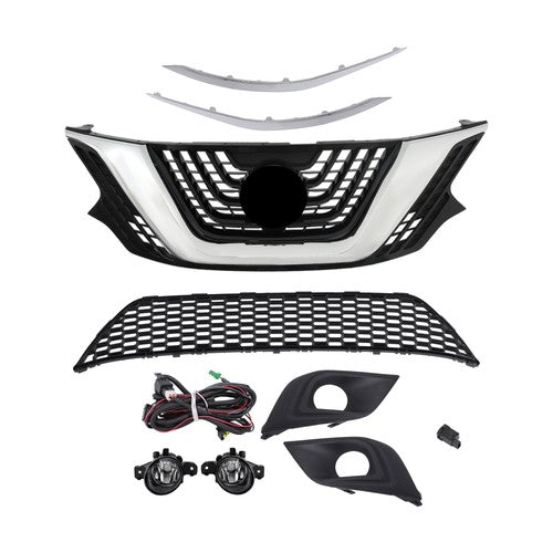 DURAFORCE 8pcs For Nissan Murano 2015-2018 Front Grill Bumper Trim Molding+Foglights Set