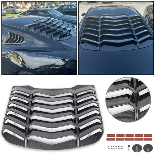 DURAFORCE Rear Window Louver Cover Sun Shade Carbon Fiber for Ford Mustang 2015-2023