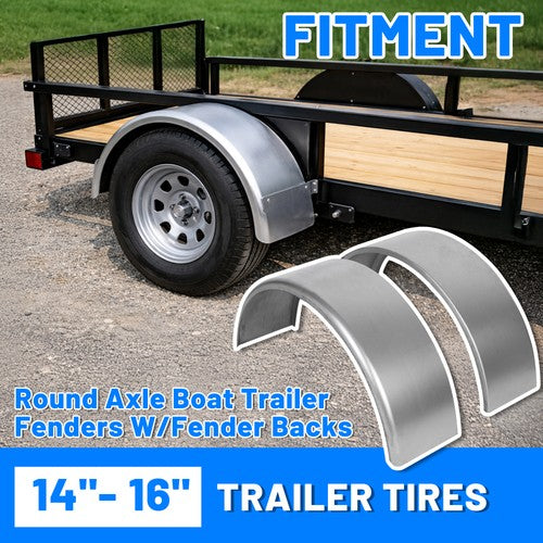 Pair Round Single Axle Trailer Fenders Backs for 14-16 Inch Wheels