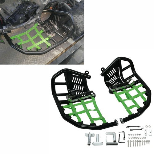 DURAFORCE Black Nerf Bars Green Net For Kawasaki KFX450R 2008-2015 Pro Peg Heel Guard