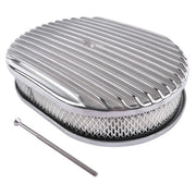DURAFORCE 12" Oval Fully Finned Polished Aluminum Air Cleaner For Classic Chevy Ford Mopar