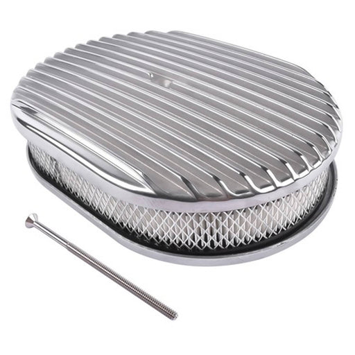 DURAFORCE 12" Oval Fully Finned Polished Aluminum Air Cleaner For Classic Chevy Ford Mopar