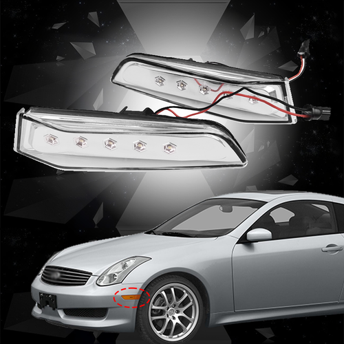DURAFORCE White LED Bumper Side Marker Lights Clear for 2003-2007 for Infiniti G35 Coupe
