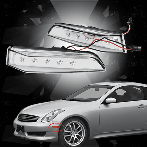 DURAFORCE White LED Bumper Side Marker Lights Clear for 2003-2007 for Infiniti G35 Coupe