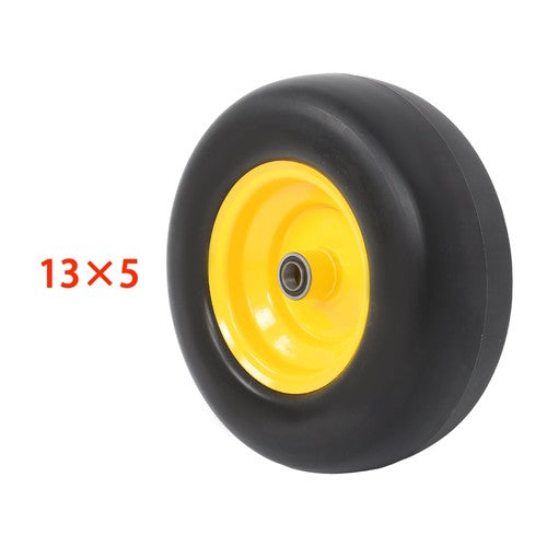DURAFORCE 2Pcs 13x5.00-6 Flat Free Lawn Mower Tire And Wheel Solid Smooth Tread Yellow Rim