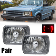 DURAFORCE Pair For Mazda B2200 B2600 RX-7 5X7" 7X6" H4 LED Red Halo Headlights W/O Bulbs