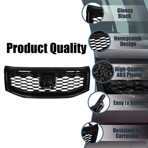Gloss Black Front Bumper Upper Honeycomb Style Grille Fit 2012-2015 Honda Pilot