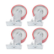 DURAFORCE Four 4-inch red polyurethane galvanized casters with side brakes