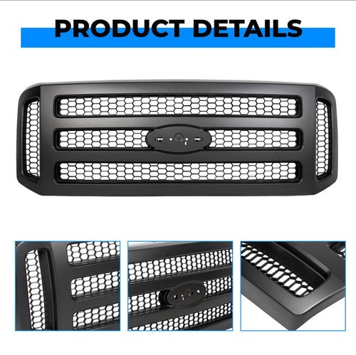 Black Painted Grille Assembly For Ford 05-07 F250 F350 Super Duty Part FO1200457