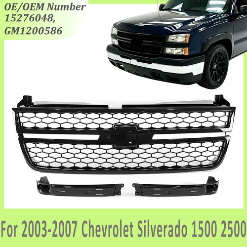 DURAFORCE Front Grille Assembly Gloss Black for 2003-07 for Chevrolet Silverado 1500 2500