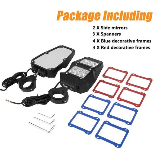 DURAFORCE UTV Rear View Side Mirrors W/ LED Spot Lights For Polaris RZR 900 1000