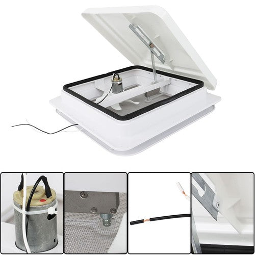 DURAFORCE For Camper Trailer Universal White 14" × 14" RV Roof Vent Fan Kit 12V 6" Blades