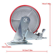 DURAFORCE 1 x 6' Heavy Duty Metal CASTERS Construction Red With Brakes