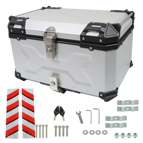 DURAFORCE 65L Top Case Tail Box Waterproof Luggage Scooter Trunk Storage Silver Motorcycle