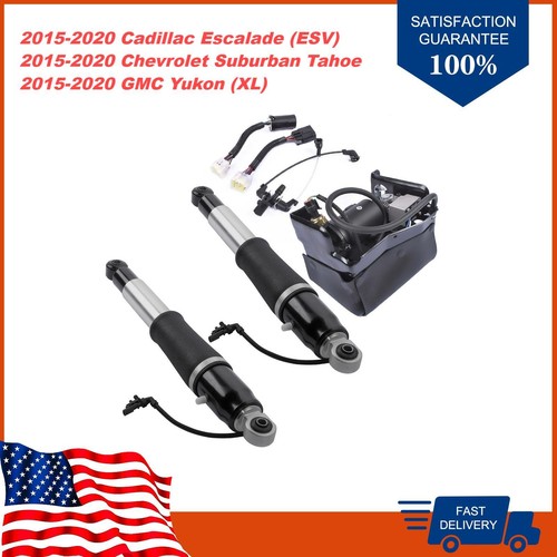 DURAFORCE Pair Rear Air Shock Struts + Compressor Pump For Chevy Tahoe GMC Yukon 2015-2019