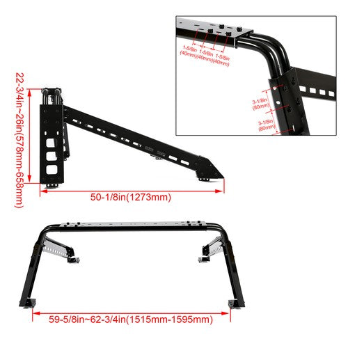 Adjustable Roll Bar Sports Bar Cargo Rack for Full Size Truck Silverado Ram F150