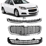 DURAFORCE Fits 2014-2016 Chevrolet Malibu Grill Front Upper/Center/Lower Grille Chrome Set