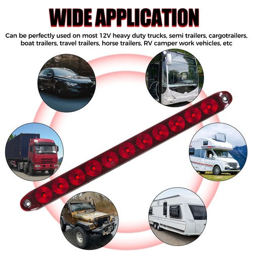 DURAFORCE 2PCS 16" Red Trailer Truck Light Bar 11 LED Stop Turn Tail Rear Brake Lamp Strip