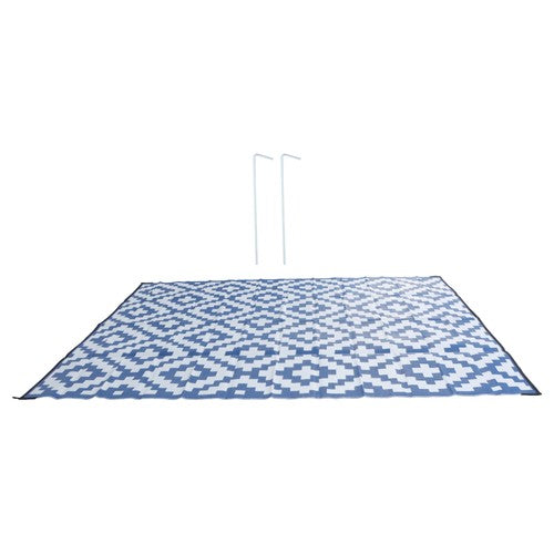 DURAFORCE 9x12ft Outdoor Plastic Straw Rug For Camping Outdoor Carpet RV Mat Blue & White