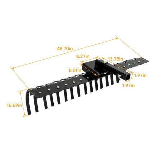 DURAFORCE 48" Landscape Rake Pine Straw Rake Rock Rake Fits 2" Receiver ATV/UTV Tractors