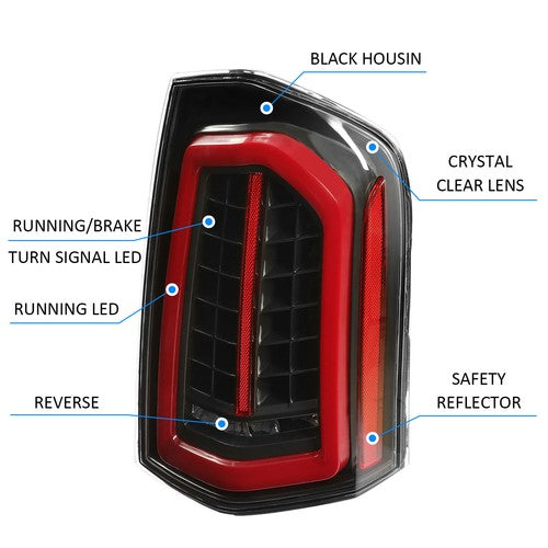 Full LED Taillights with LED Reverse Signal Black for 2011 2014 Chrysler 300