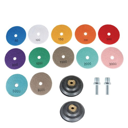 DURAFORCE 14 Pack 4 Inch Diamond Polishing Pads Kit with 2PCS 5/8’’-11 Backer Pad
