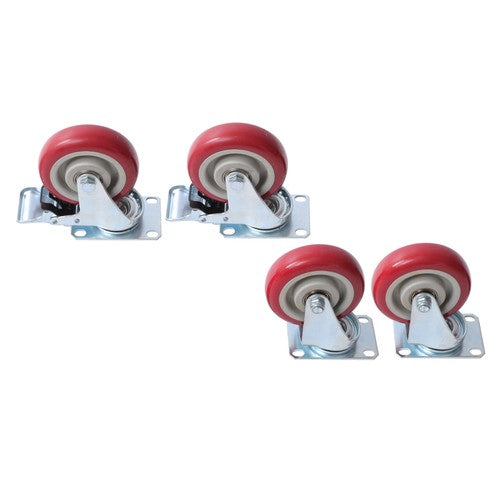 DURAFORCE 4 pcs 4-inch universal casters red (2 with brakes and 2 without brakes)