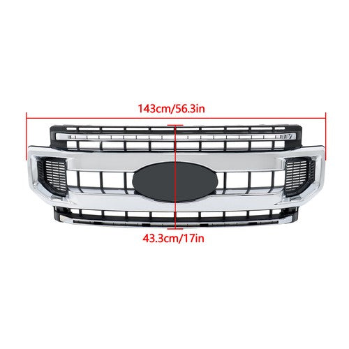 DURAFORCE Front Upper Grille Grill Suit For Ford F250 XL/XLT 2020 2021 2022 Chrome Plastic