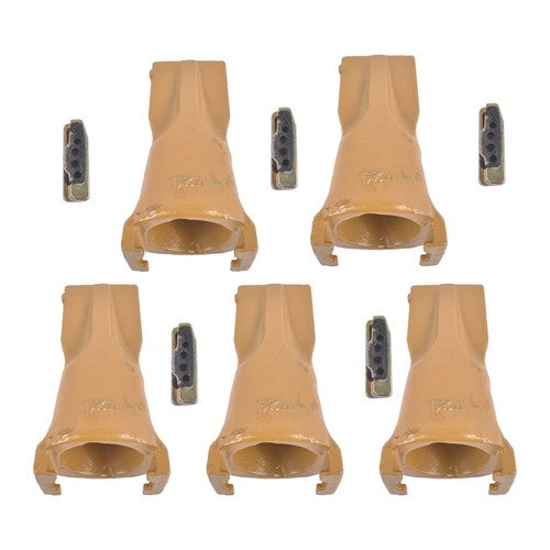 DURAFORCE 5 Pk Bucket Teeth with Flex Pins Yellow V23SYL V23PN for Backhoe Loader Crane