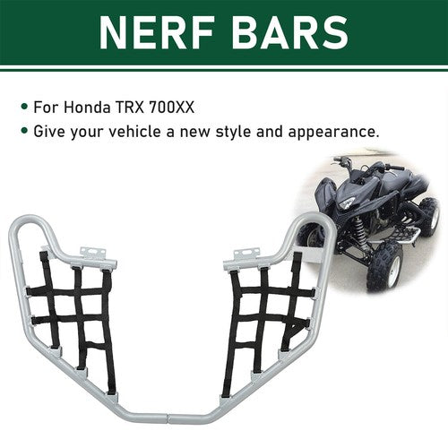 DURAFORCE For Honda TRX 700XX 08-09 Pair Foot Rest Aluminium Silver Nerf Bars W/Black Nets