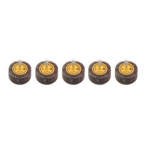 DURAFORCE Aluminum Oxide Shank Mounted Flap Wheels, 2" x 1" x 1/4", 120 Grit - 5 Pack