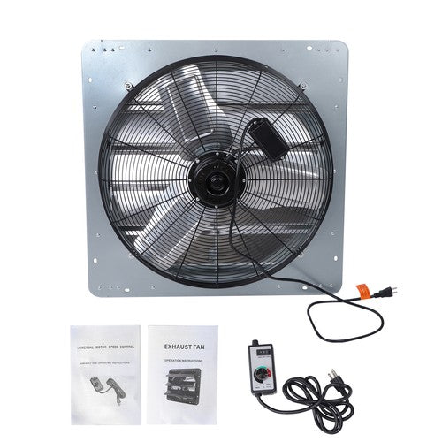 DURAFORCE Shutter Exhaust Fan 24in, 1.65m Power Cord, 4120CFM, Wall Mounted, Silver