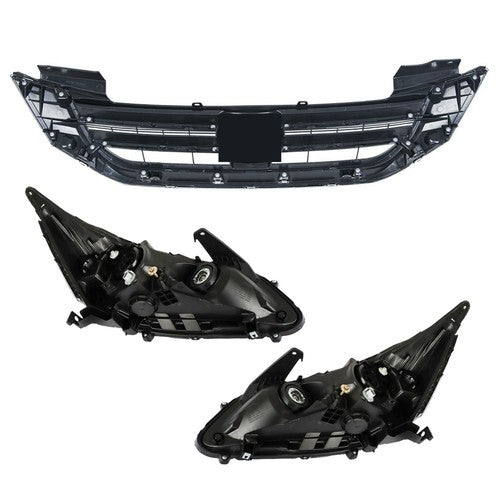 DURAFORCE Headlights W/LED DRL Halogen& Bumper Grille For 13-15 Honda Accord Chrome Pair