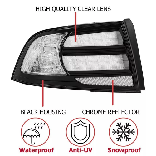 Rear Tail Light Black Housing Clear Lens Halogen LH RH For Acura TL 2004 2008