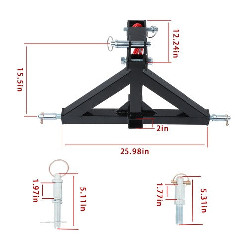 DURAFORCE Quick Hitch Multi Compatible with Towing Hook 3 Point Trailer Hitch 2 Receiver