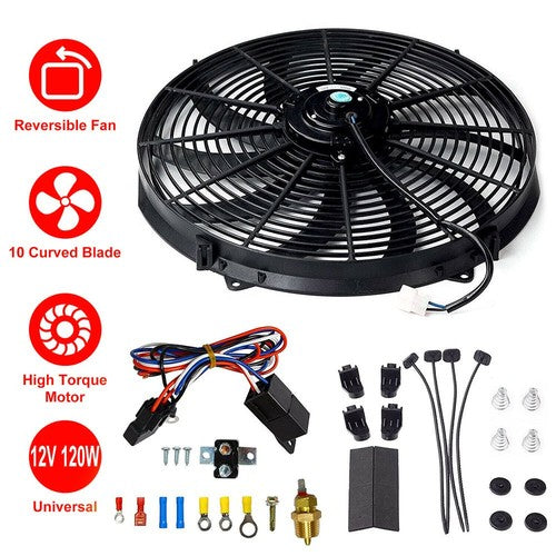 DURAFORCE BLACK 16" Electric Radiator Fan High 3000 Cfm Thermostat Wiring Switch Relay Kit
