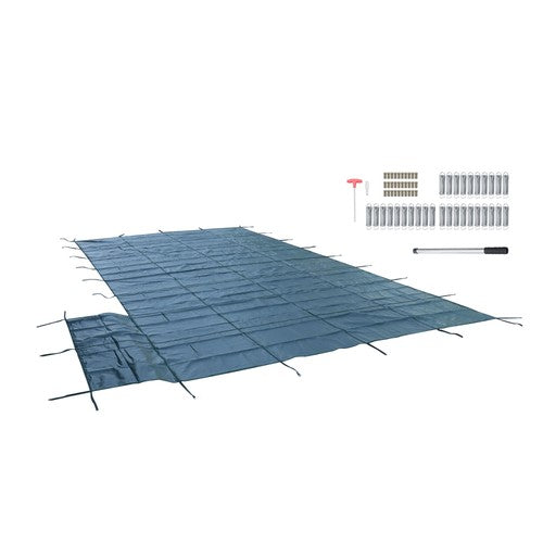 DURAFORCE Green Mesh Pool Safety Cover For 20x40 ft Rectangle with 4x8ft Center End Step