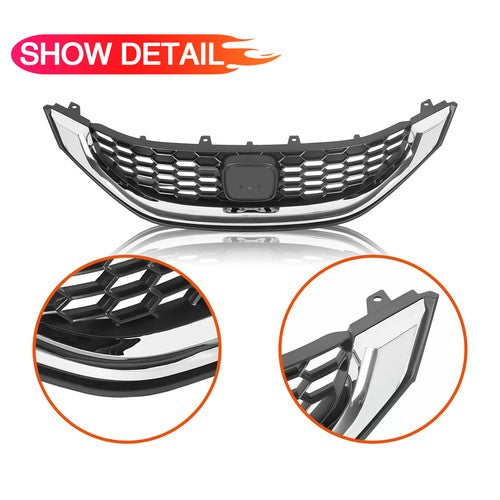 FIT 2013-2015 Honda Civic Sedan Front Bumper Upper Grille Grill W/Chrome Trim
