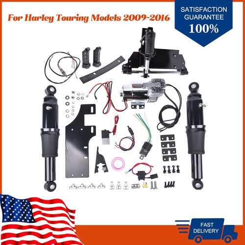 DURAFORCE Air Ride Kit with Motorcycle Electric Center Stand for Harley Road King 09-16