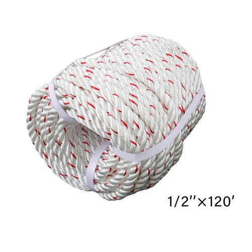 DURAFORCE 1/2 'X 120'High Strength Braided Rope Breaking Strength 1160 Pounds White Red