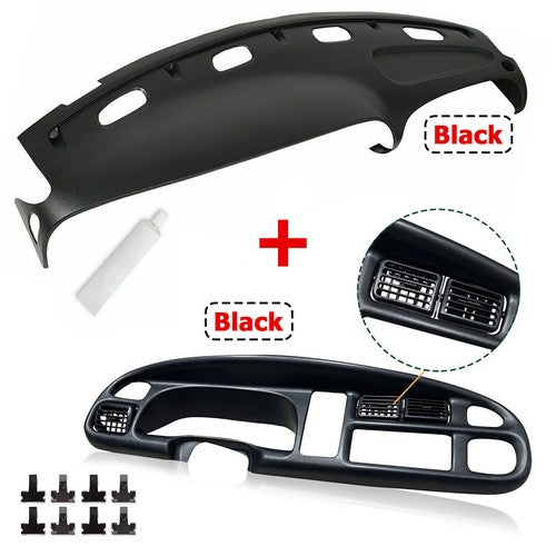 DURAFORCE Black Dash Bezel Cover Overlay with Vents for Dodge Ram Pickup 1998 to 2001