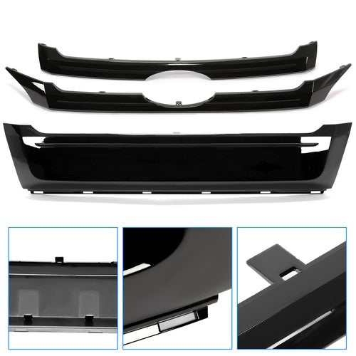 DURAFORCE Glossy Black ABS Front Bumper Grille Trim Molding for 2011-2014 Ford Edge 3 Piece