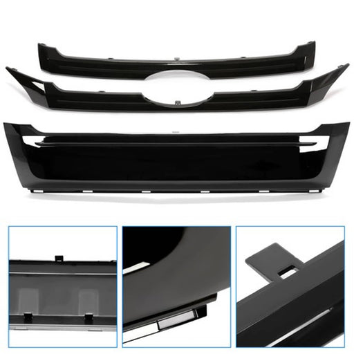 DURAFORCE Glossy Black ABS Front Bumper Grille Trim Molding for 2011-2014 Ford Edge 3 Piece