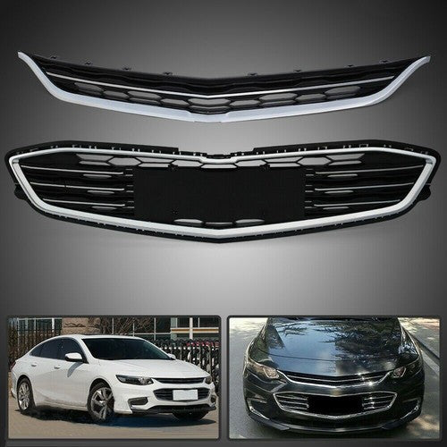 DURAFORCE New Honeycomb Grill Front Bumper Upper&Lower Grille For Chevy Malibu 2016-2018