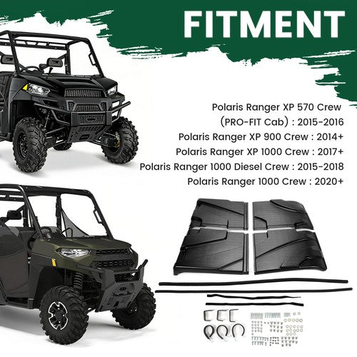 DURAFORCE Hard Plastic Top Roof For Polaris Ranger 570 Crew / XP 900 1000 Crew 2014-2025