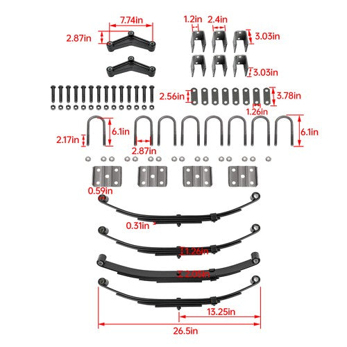 DURAFORCE Tandem Trailer Axle Suspension Kit 4 Leaf Springs U-bolt & Hanger Kit 3500lbs